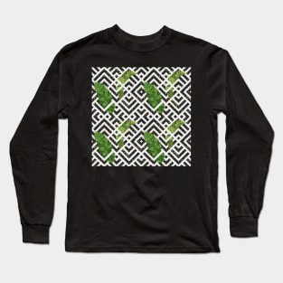 Geometric Retro Palm Summer Pattern Long Sleeve T-Shirt